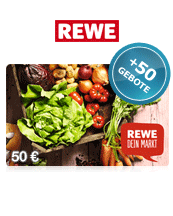 Rewe Gutschein 50 EUR + 50 Bids