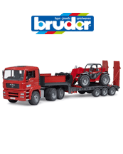 Lässt Kinderherzen höherschlagen. Bruder MAN TGA Tieflader mit Manitou